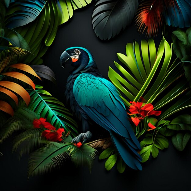 Tropical forest with a square frame on black background