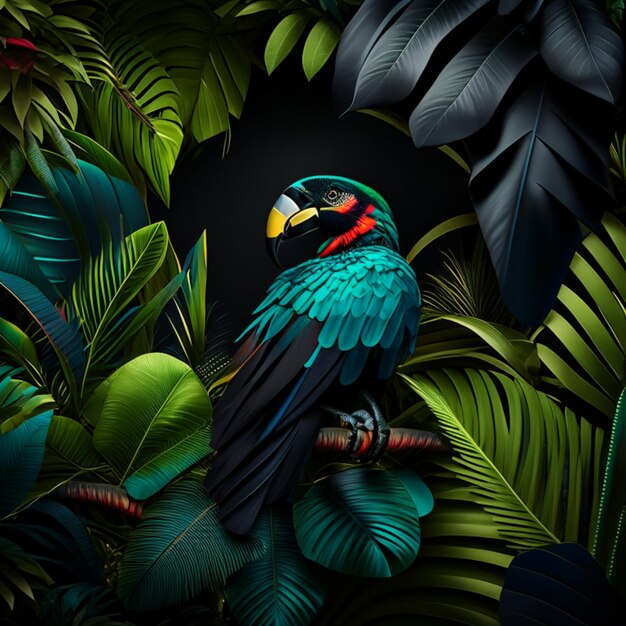 Photo tropical forest with a square frame on black background