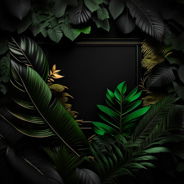 Tropical forest with a square frame on black background