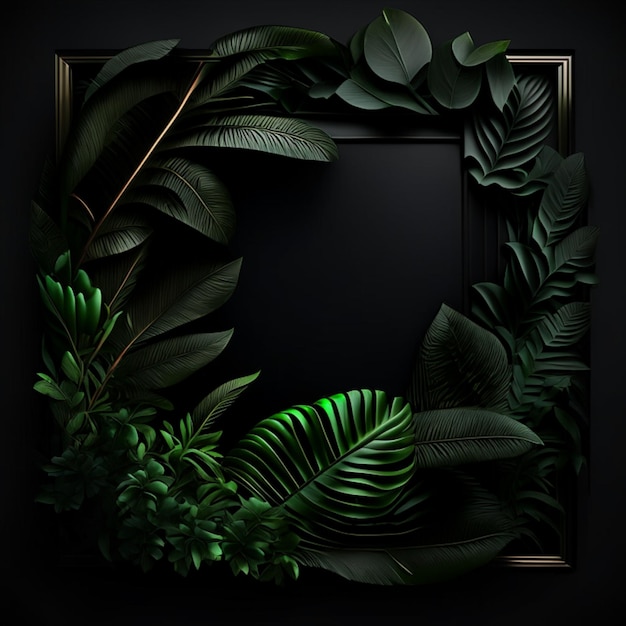 Tropical forest with a square frame on black background