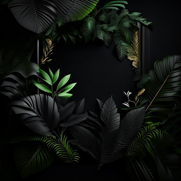 Tropical forest with a square frame on black background