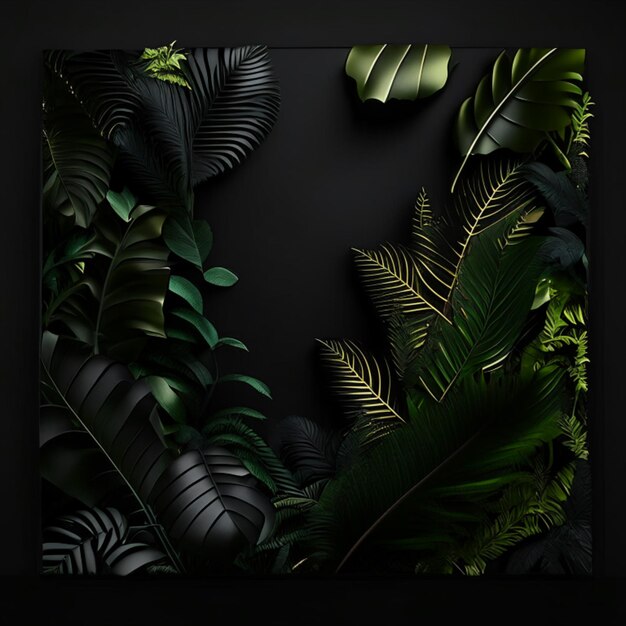 Photo tropical forest with a square frame on black background