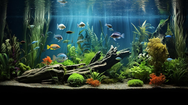Тропический пресноводный аквариум с рыбами