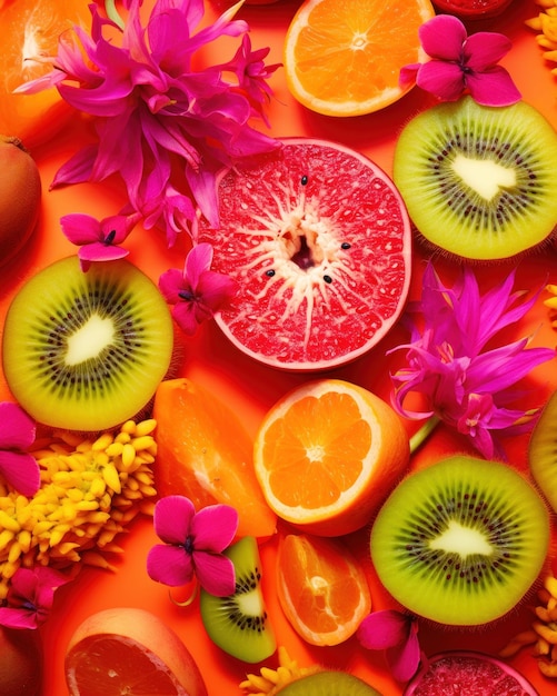 Photo tropical fruit background the view from the top