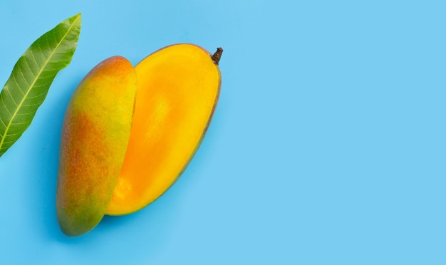 Tropical fruit on blue surface