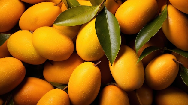 Тропические фрукты крупным планом на фоне спелых сочных манго