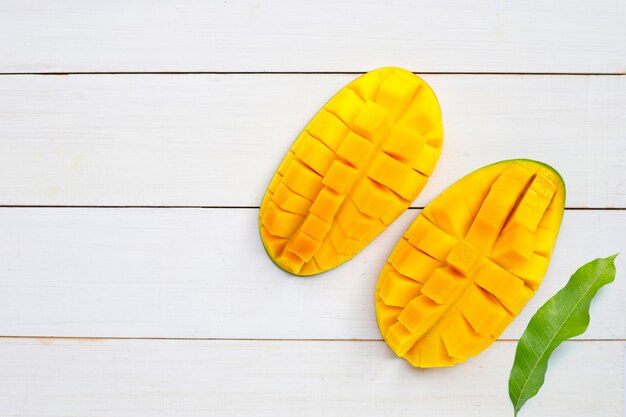 Tropical fruit Mango on white background Top view