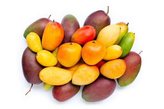 Tropical fruit, Mango  on white isolated. Top view