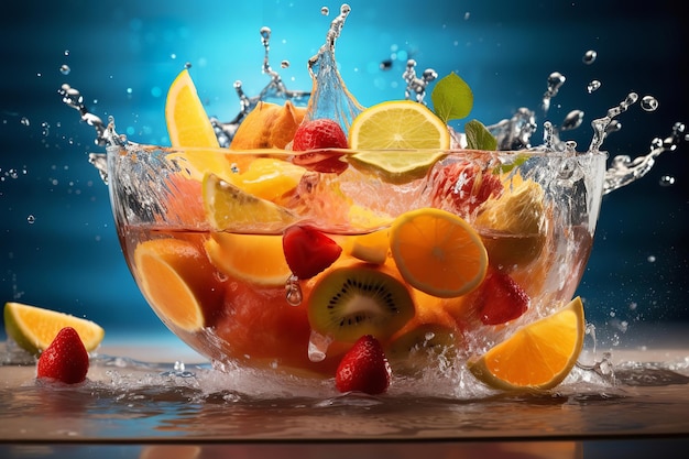 Tropical Fruit Punch Bowl with Floating Fruit Slices