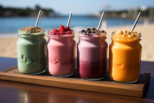 Tropical Fruit Smoothies by the Seaside Generative AI