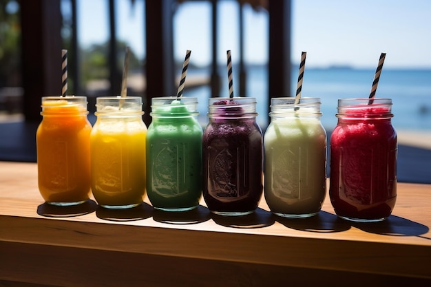 Tropical Fruit Smoothies by the Seaside Generative AI