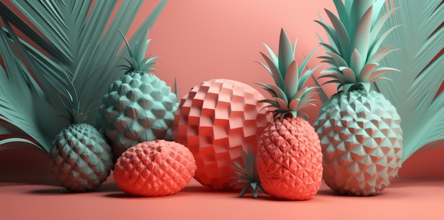 Tropical Fruits 3D Model Watermelon Pineapple Perfection