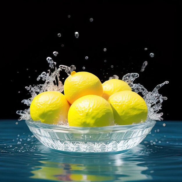 Tropical fruits fall into water with splashes