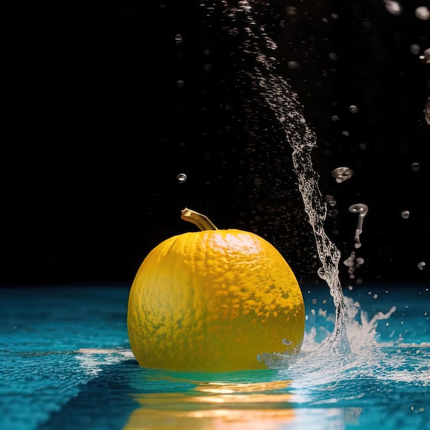 Tropical fruits fall into water with splashes