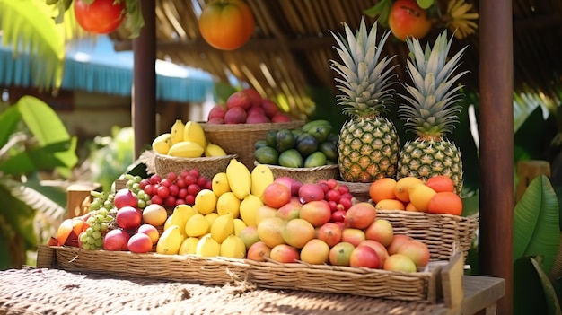 Тропические фрукты на уличной стойке Сгенерировано AI
