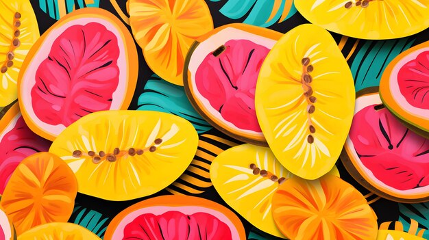 Photo tropical fruits retro style food poster