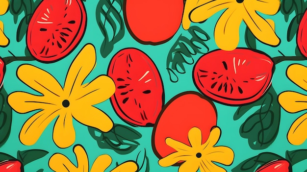 Tropical fruits retro style food poster