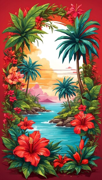 Foto giardino tropicale illustrazione colorata disegno sfondo cartolina postale opera d'arte digitale volantino carta regalo