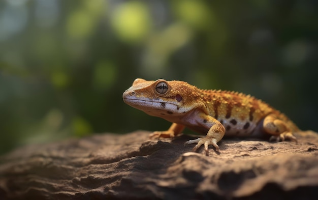 Photo a tropical gecko lizard sits on a branch in the forest ai generated