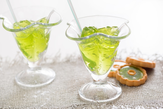 Tropical green cocktail with lemon and fresh mint