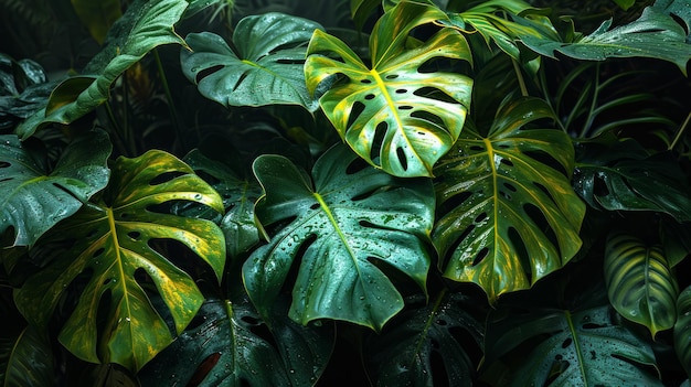 Tropical green leaves background Monstera Deliciosa