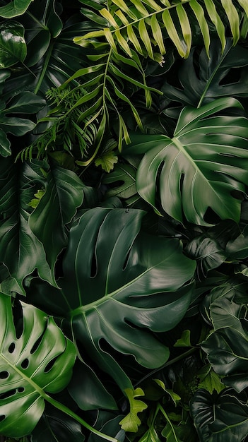 Тропический зеленый фон листьев