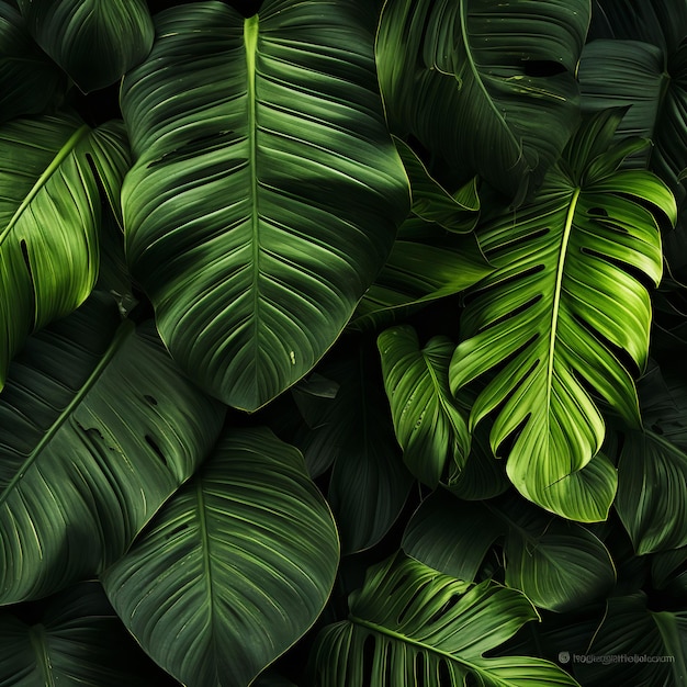 Тропические зеленые листья фон
