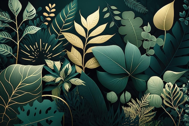 Tropical green leaves Beautiful minimalistic print for your decor for postcard congratulations and poster Generative AI