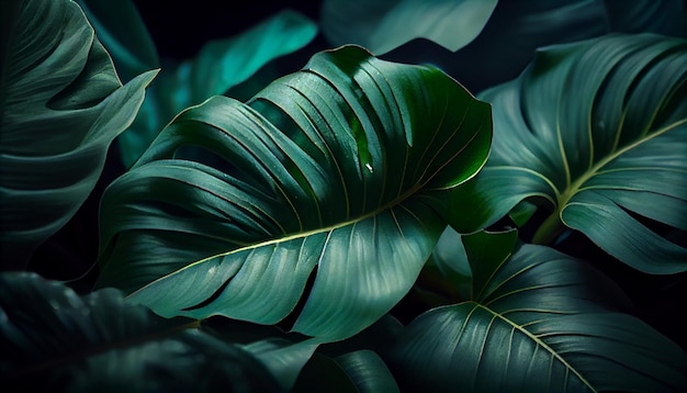 Tropical green leaves closeup beautiful lighting