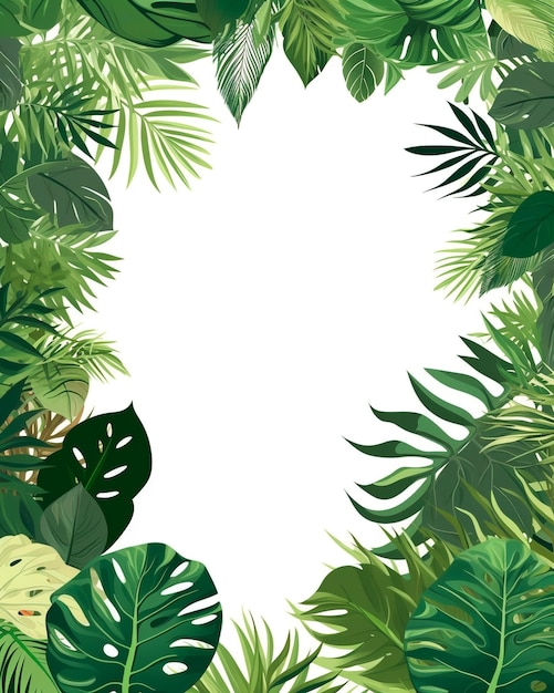 Тропические зеленые листья рамка на белом фоне Генеративный ИИ