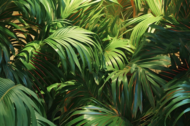 Tropical green palm leaves background close up Nature concept