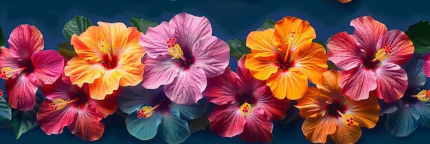 Photo tropical hibiscus pattern in vibrant colors generative ai