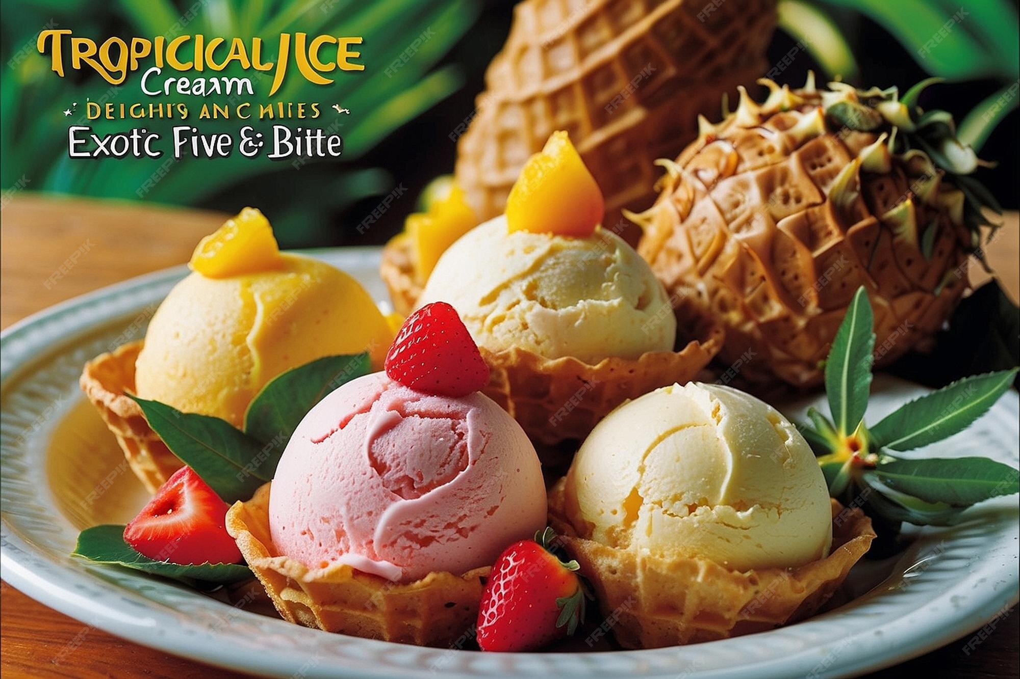 Premium Photo | Tropical Ice Cream Delights Exotic Flavors in Every Bite 