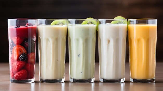 Tropical indulgence collection of exotic fruit smoothies in tall glasses