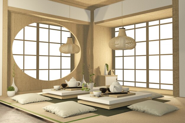 Tropical interior design with sofa for living room japanese style. 3D rendering