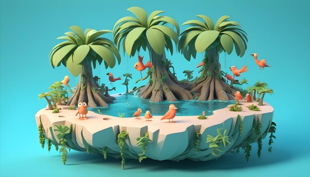 Foto isola tropicale immagine 3d low poly