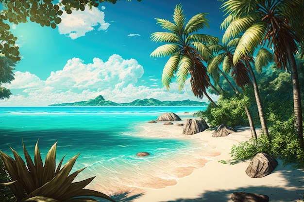 Photo tropical island background illustration ai generative