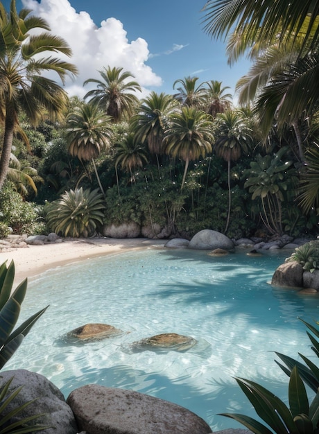 Тропический остров, пляж, 3D визуализация, бесплатное стоковое фото, океан, пляж, вид на море, природные пейзажи и острова