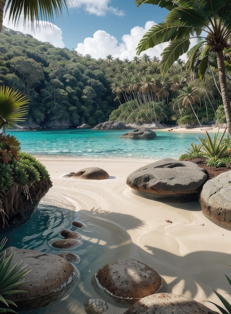 Tropical Island Beach 3D Render Free Stock Photo Ocean beach sea view natural scenery and island s