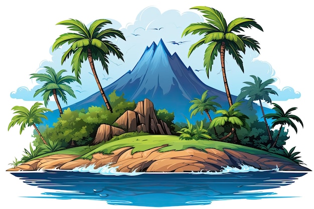 Tropical island cartoon colors white background