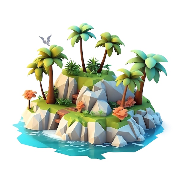 Tropical island isometric low poly icon