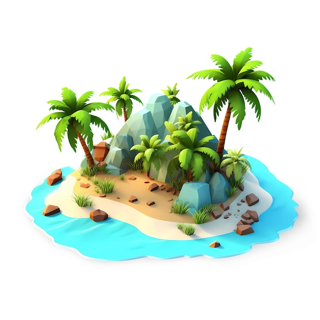 Tropical island isometric low poly icon