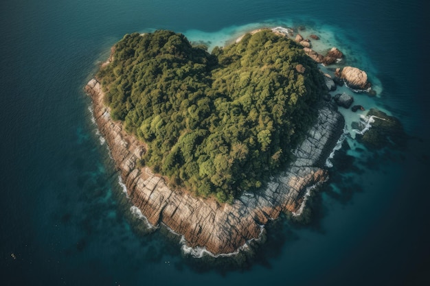 A tropical island in the middle of the ocean in the shape of heart A place to relax Generative AI