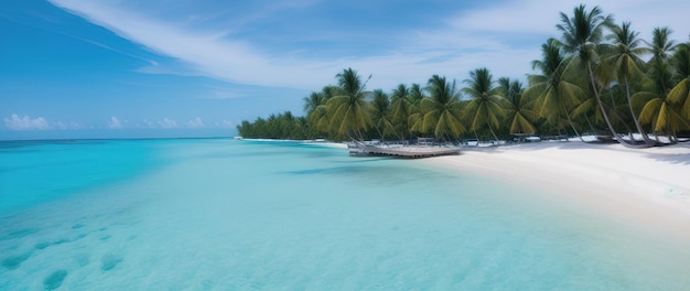 Тропический остров в океане с пальмами и белым песком Генеративный AI