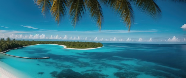 Photo tropical island in the ocean with palm trees and white sand generative ai