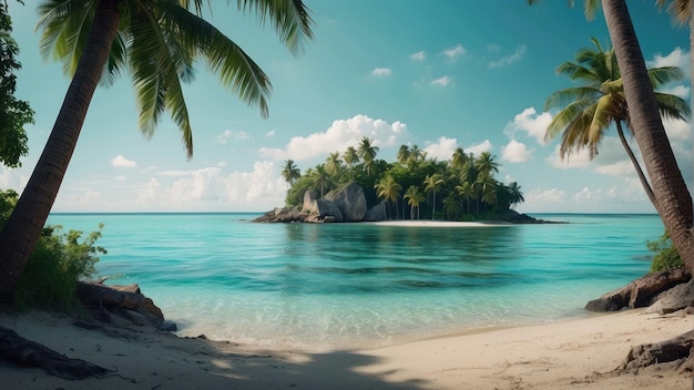 Foto isola paradisiaca tropicale con spiaggia di palme