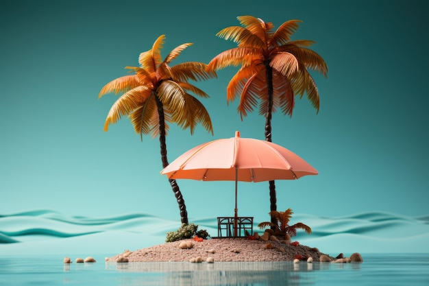 Tropical island scene with a refreshing fresh coconut and umbrella summer landscape image