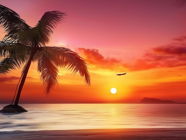 Tropical island sunset background summer beach