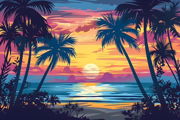 Tropical island sunset background summer beach