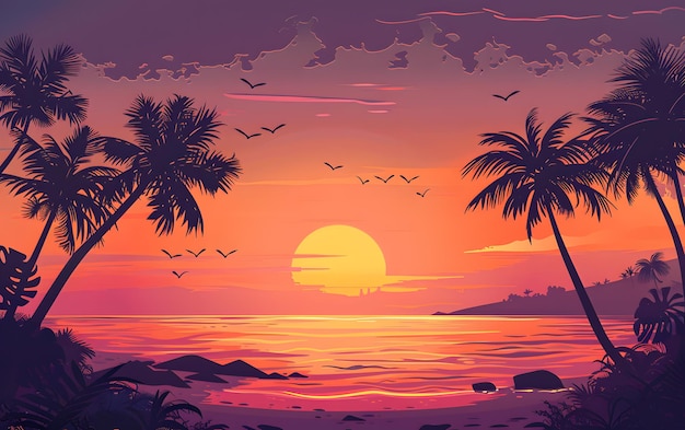 Tropical island sunset background summer beach